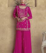 Pink chinon silk embroidered Palazzo suit