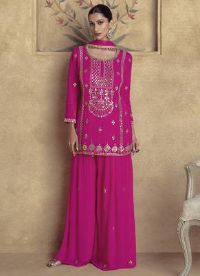 Pink chinon silk embroidered Palazzo suit 2