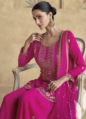 Pink chinon silk embroidered Palazzo suit 3