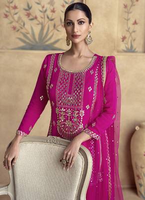 Pink chinon silk embroidered Palazzo suit 4