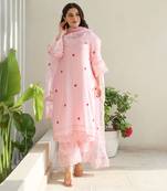 Floral elegance: pink cotton gauze kurta set with kota doriya dupatta