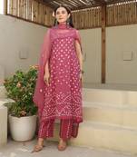 Blush blossom mulmul cotton hand tie and dye bhandhej a-line kurta set
