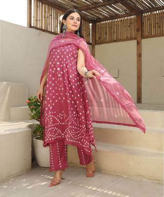 Blush blossom mulmul cotton hand tie and dye bhandhej a-line kurta set 2