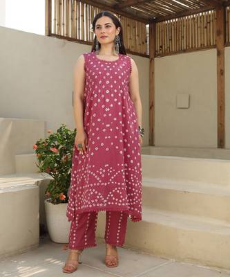 Blush blossom mulmul cotton hand tie and dye bhandhej a-line kurta set 3