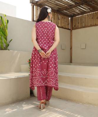 Blush blossom mulmul cotton hand tie and dye bhandhej a-line kurta set 5