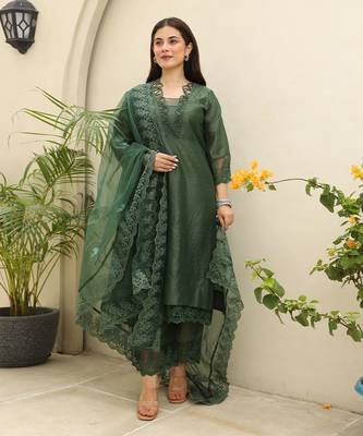 Emerald elegance chanderi suit set 1