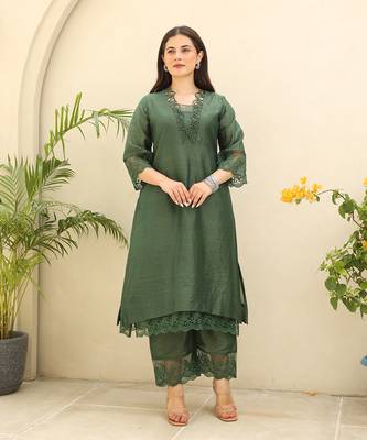 Emerald elegance chanderi suit set 2