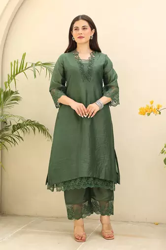 Emerald elegance chanderi suit set