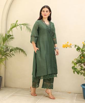 Emerald elegance chanderi suit set 3