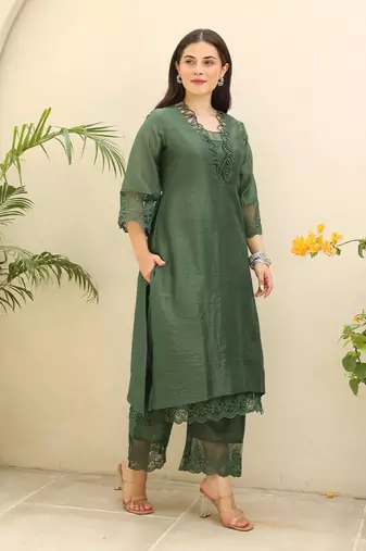 Emerald elegance chanderi suit set