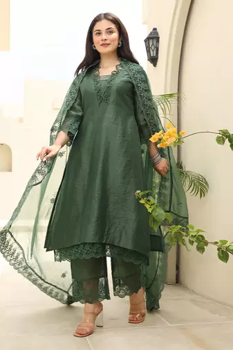 Emerald elegance chanderi suit set
