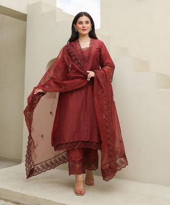Maroon elegance chanderi suit set 1
