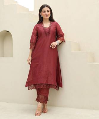 Maroon elegance chanderi suit set 2