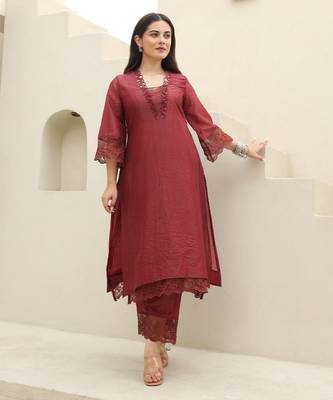 Maroon elegance chanderi suit set 3