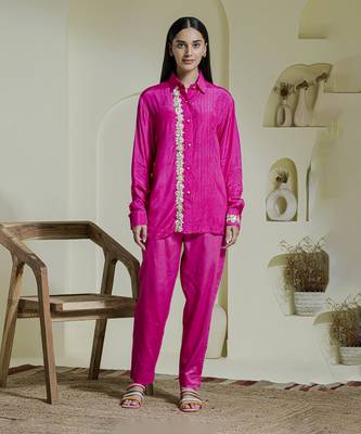 Magenta hand embroidered co-ord set 1