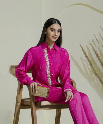 Magenta hand embroidered co-ord set 2