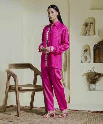 Magenta hand embroidered co-ord set 3