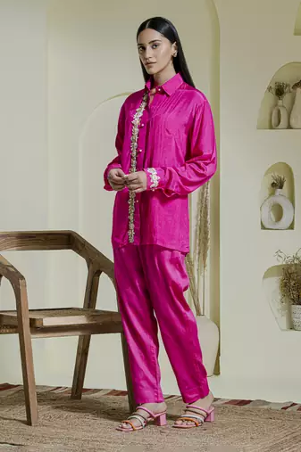 Magenta hand embroidered co-ord set