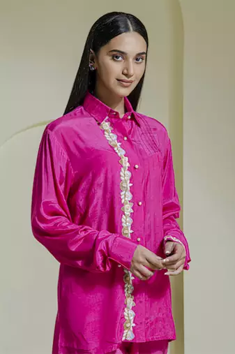 Magenta hand embroidered co-ord set