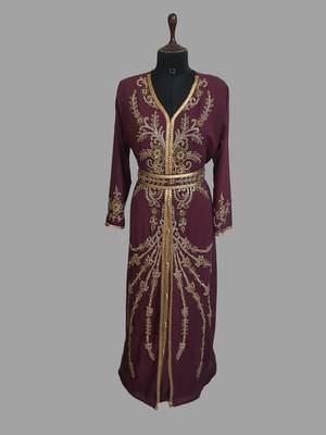 Onion pink color Handmade Moroccan Kaftan with hijjab 1