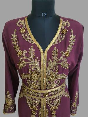 Onion pink color Handmade Moroccan Kaftan with hijjab 2