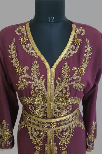 Onion pink color Handmade Moroccan Kaftan with hijjab