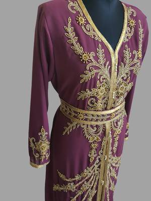 Onion pink color Handmade Moroccan Kaftan with hijjab 3