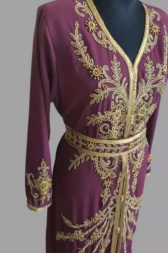 Onion pink color Handmade Moroccan Kaftan with hijjab