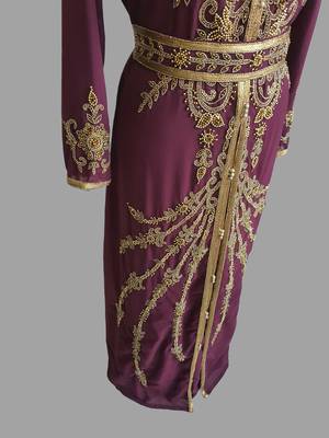 Onion pink color Handmade Moroccan Kaftan with hijjab 4