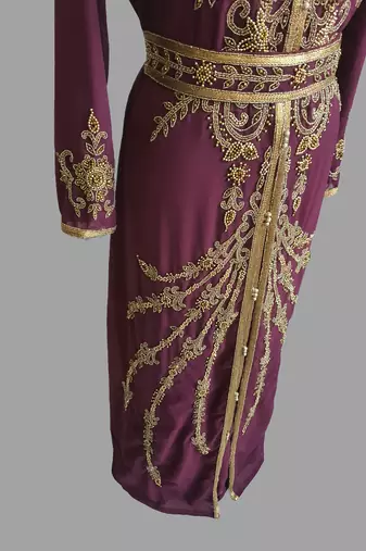Onion pink color Handmade Moroccan Kaftan with hijjab