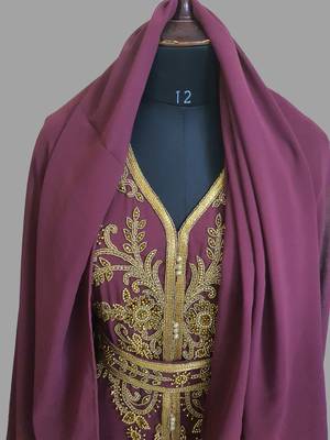 Onion pink color Handmade Moroccan Kaftan with hijjab 5
