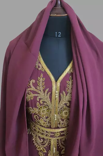 Onion pink color Handmade Moroccan Kaftan with hijjab