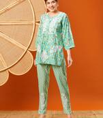 Hand embroidered sea green chanderi lucknowi chikankari co-ord set