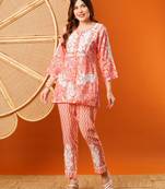 Hand embroidered peach chanderi lucknowi chikankari co-ord set