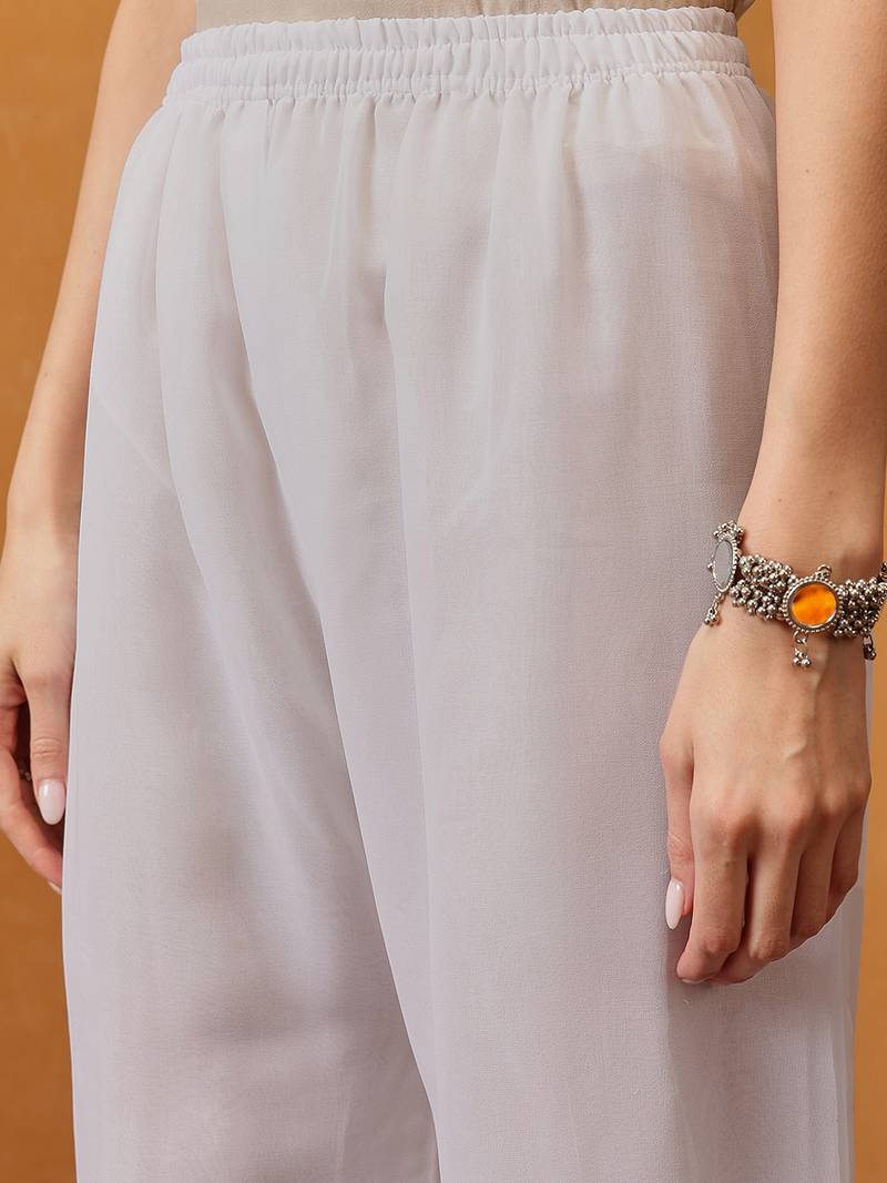 Hand embroidered mustard georgette lucknowi chikankari straight kurta with palazzo