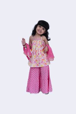 Twisha smart cotton printed breezy beach  top & polka dotted sharara -white & pink 1