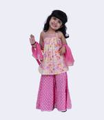 Twisha smart cotton printed breezy beach  top & polka dotted sharara -white & pink