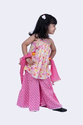 Twisha smart cotton printed breezy beach  top & polka dotted sharara -white & pink 3