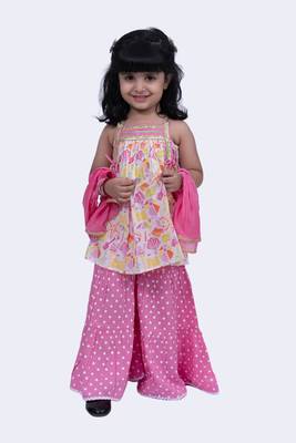 Twisha smart cotton printed breezy beach  top & polka dotted sharara -white & pink 5