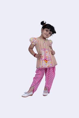 Twisha cute cotton printed breezy beach top & polka printed dhoti-white & pink 2