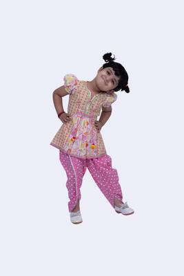 Twisha cute cotton printed breezy beach top & polka printed dhoti-white & pink 3