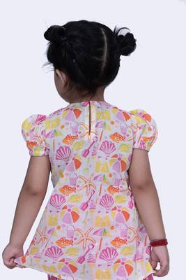 Twisha cute cotton printed breezy beach top & polka printed dhoti-white & pink 4