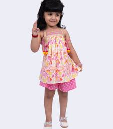 Twisha smart cotton printed breezy beach top & polka printed shorts -white & pink