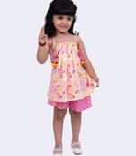 Twisha smart cotton printed breezy beach top & polka printed shorts -white & pink