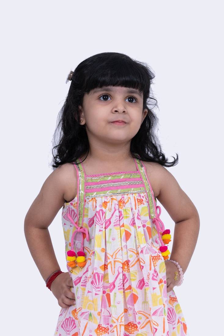 Twisha smart cotton printed breezy beach top & polka printed shorts -white & pink