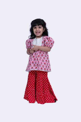 Twisha beautiful cotton printed top & polka printed sharara-pink & red