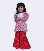 Twisha beautiful cotton printed top & polka printed sharara-pink & red