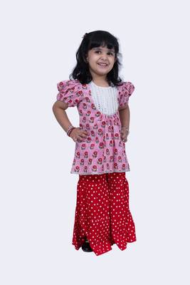 Twisha beautiful cotton printed top & polka printed sharara-pink & red 2