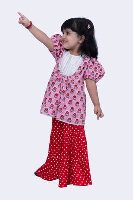 Twisha beautiful cotton printed top & polka printed sharara-pink & red 3