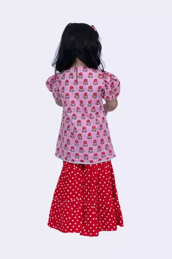 Twisha beautiful cotton printed top & polka printed sharara-pink & red